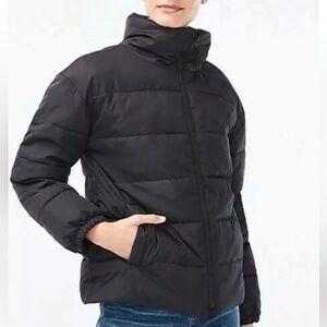 J. Crew Factory Black Funnel Neck Puffer Jacket, Small, Winter Comfy Unisex